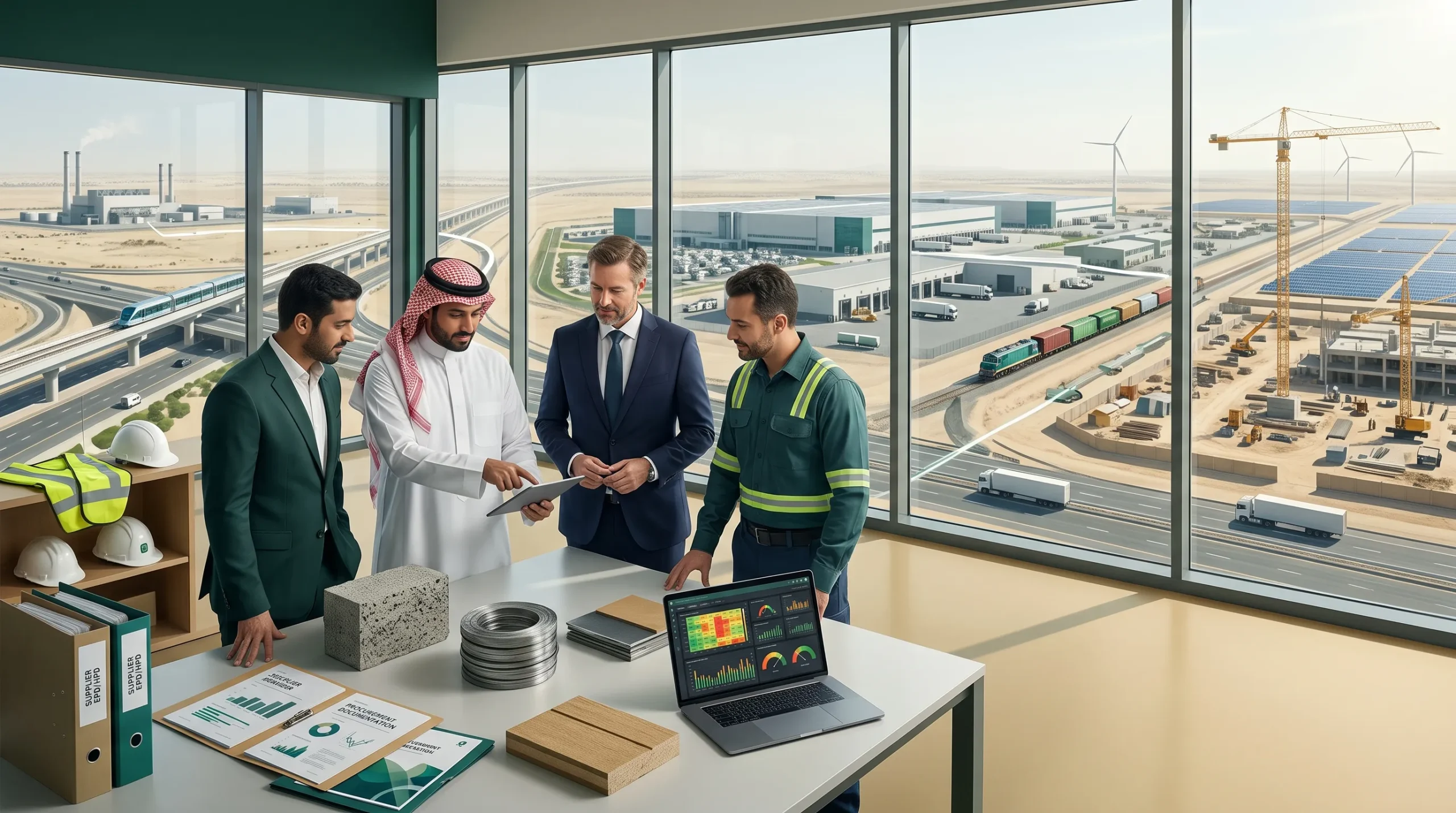 إدارة المشتريات المستدامة وتقييم الموردين والمواد للمشاريع الكبرى في السعودية